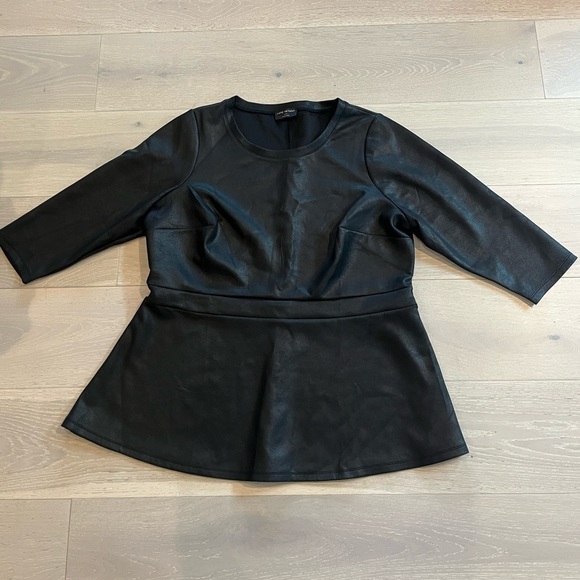Lane‎ Bryant Faux Leather Look Black Illusion Peplum Top Size 18/20 - Picture 5 of 10